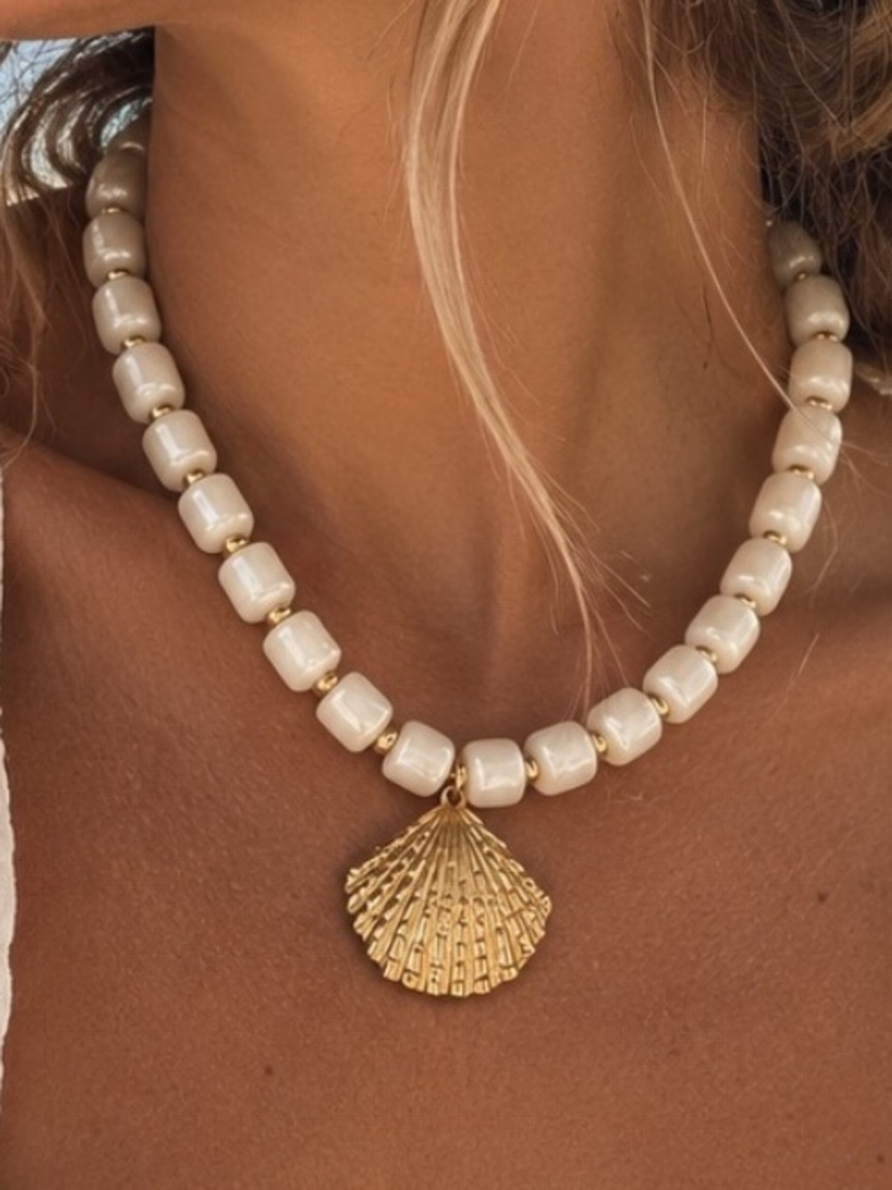 Mayamar Ivory 24k Gold Dipped Shell Bead Necklace (NWT)